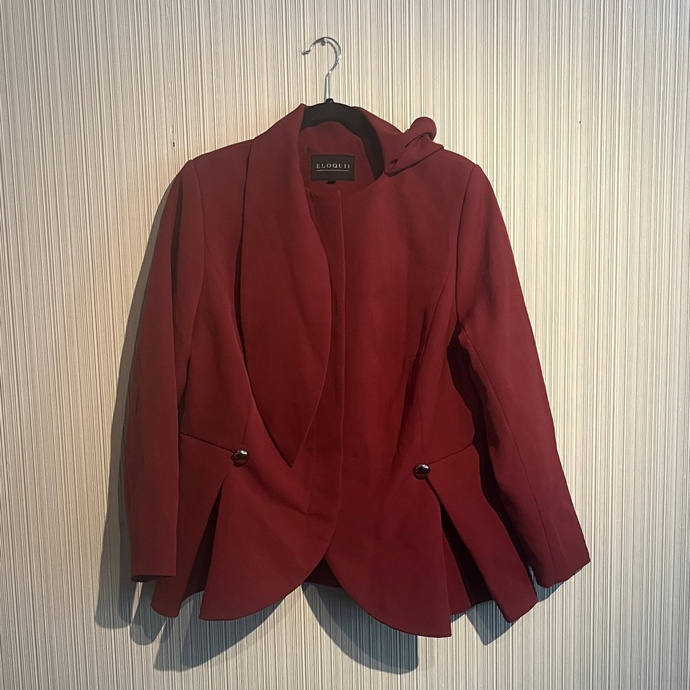 Plus size burgundy Eloquii ascot collar coat